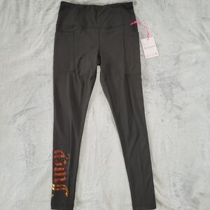 Juicy Couture Sport Womens Small Anthracite Black Leggings Iridescent Logo Y2K